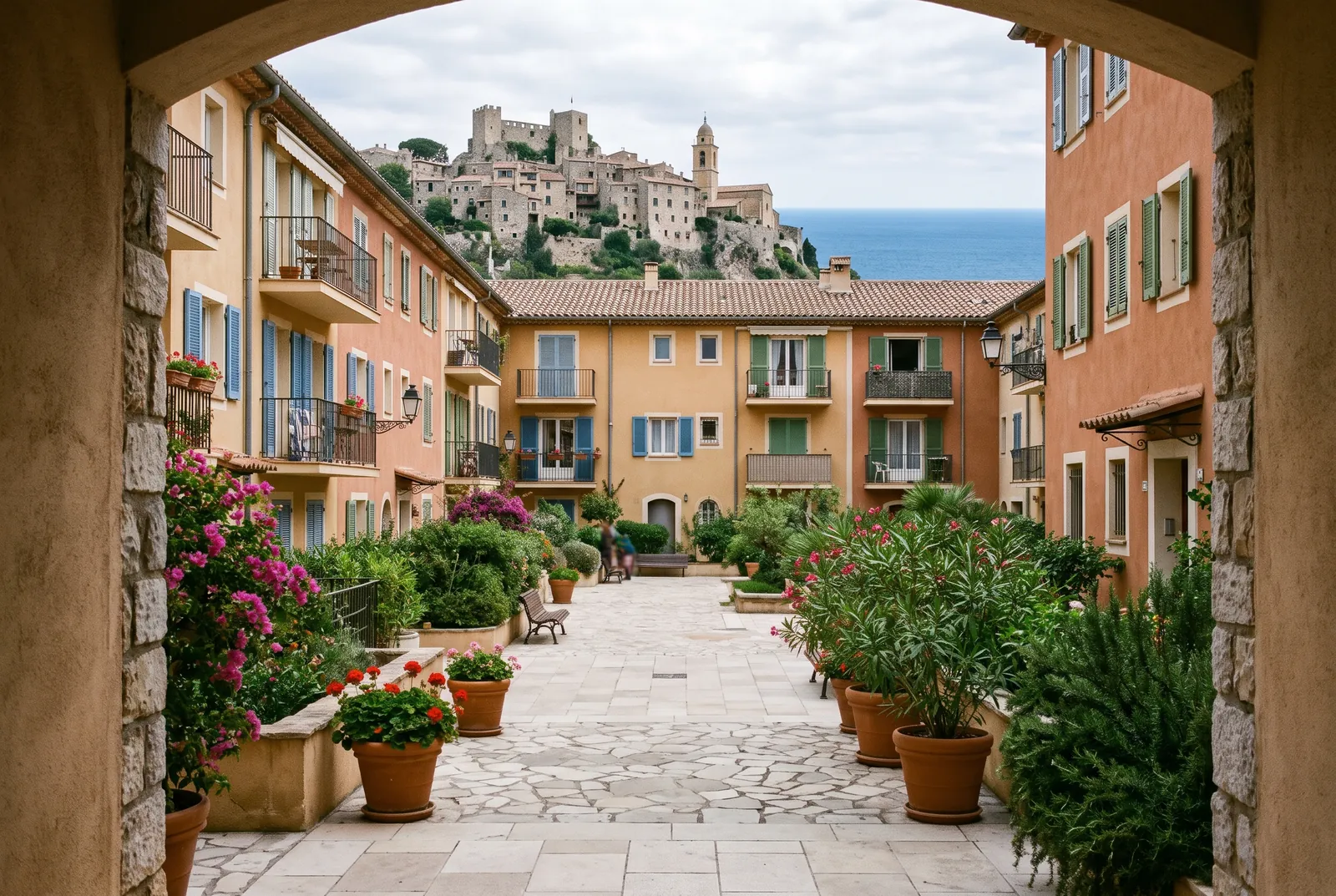 Cour intérieure d'un immeuble à Roquebrune-Cap-Martin